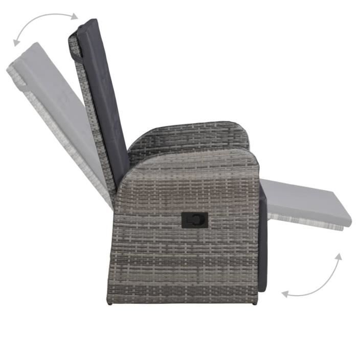 GARS Chaise inclinable de jardin et coussin Résine tressée Gris Gris(1912)