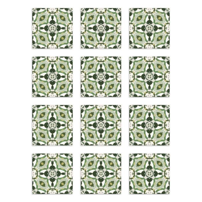 Panorama Stickers Carrelage Adhésif Cuisine - 72 Pièces de 10x10 cm Tuile Kaléidoscope Oriental Vert - Adhésif Vinyle pour Carreaux