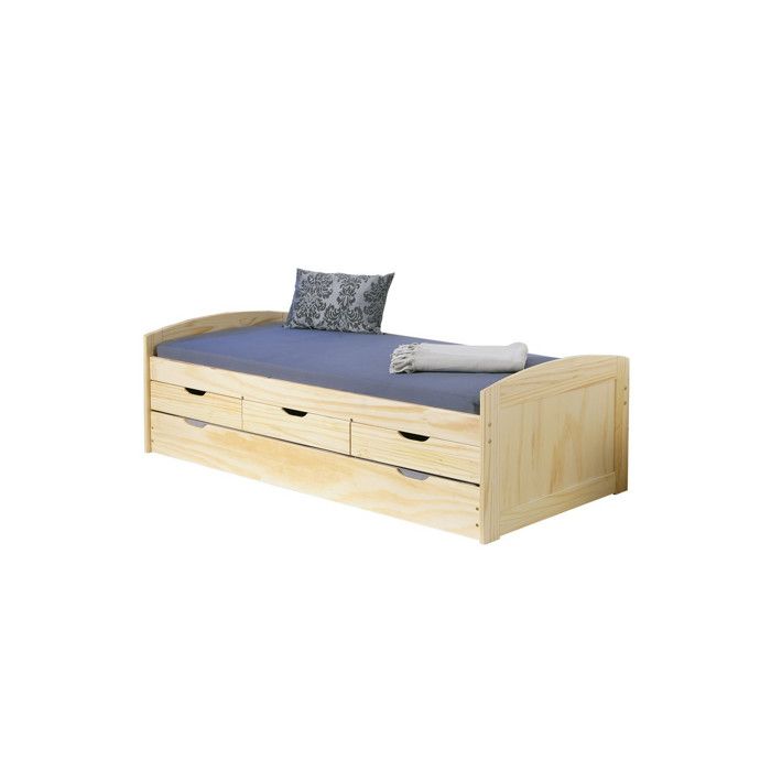 Lit Banc Enfant Bois Rob 90x200cm Naturel Lit Banc Enfant Bois Rob 90x200cm Naturel