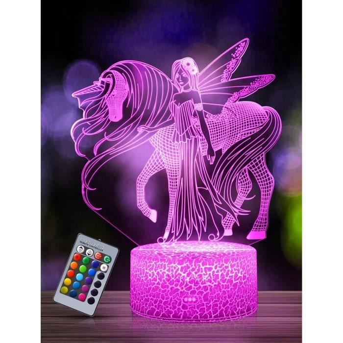 Veilleuse Licorne pour Enfants, Cadeaux Licorne pour Filles, Télécommande 16 Couleurs Changeantes Dimmable, Lampe LED Illusion 3D po