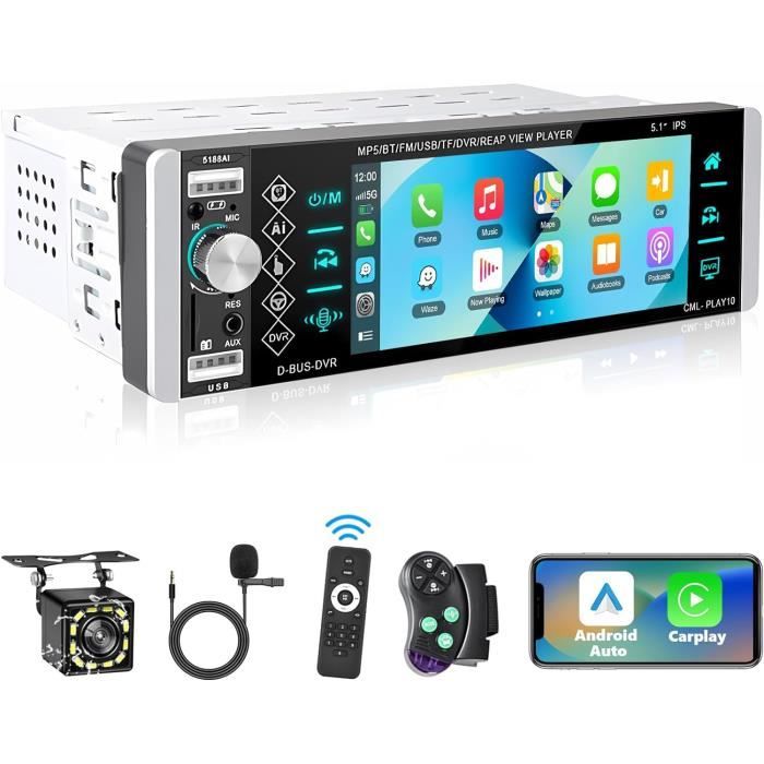 Autoradio Bluetooth 1 DIN Avec Écran LED RVB - FM, USB, SD, AUX Et Télécommande