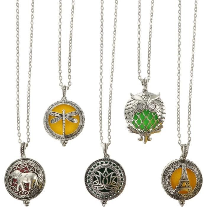 5 Colliers Pendentifs Diffuseurs D'Huiles Essentielles - Alliage Creux, Styles Assortis - Aromathérapie Portative