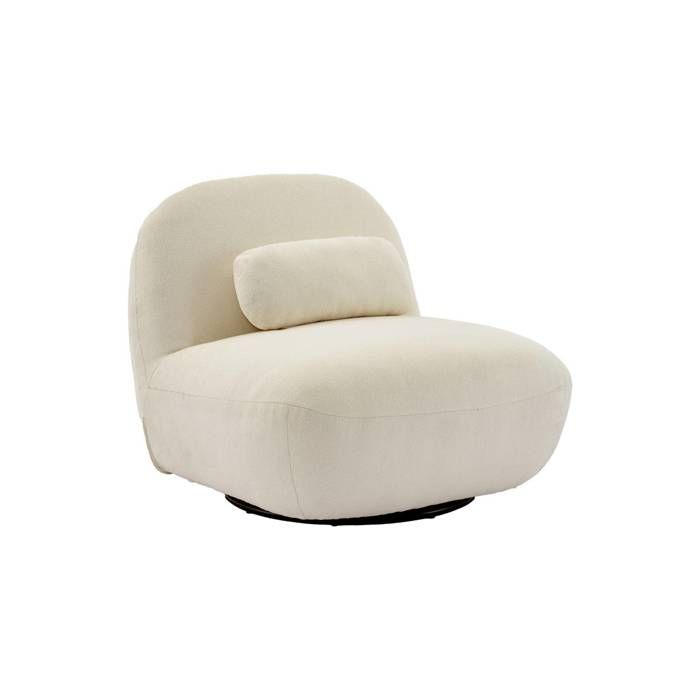 Fauteuil pivotant 360° en bouclette texturée blanc crème. piètement en métal noir mat - SPINO Fauteuil pivotant 360° en bouclette texturée blanc crème. piètement en métal noir mat - SPINO