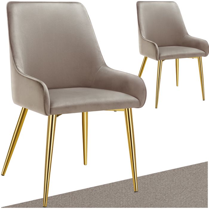Chaise - TECTAKE - Lot de 2 fauteuils AVANE aspect velours rembourré au style scandinave ergonomique 52 x 61 x 89 cm - Taupe
