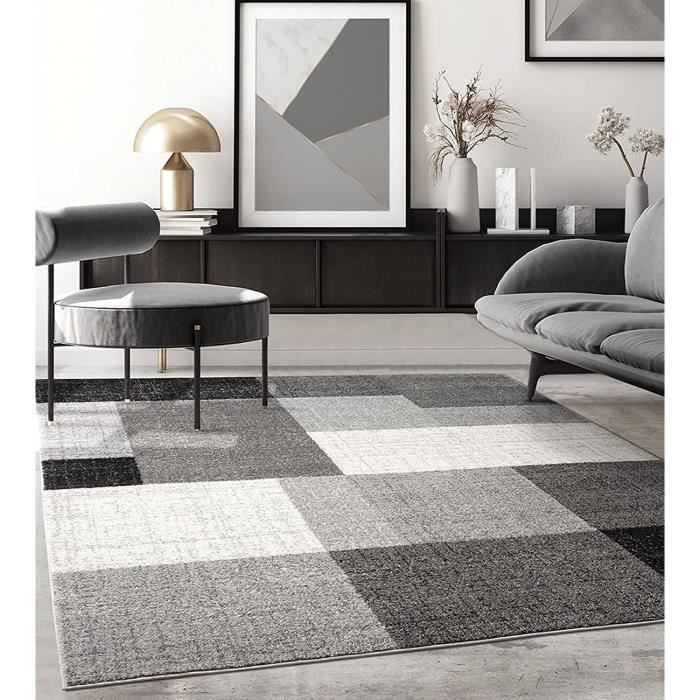 Tapis de salon - THE CARPET - PEARL - Motifs géométriques - Gris - 80x140 cm