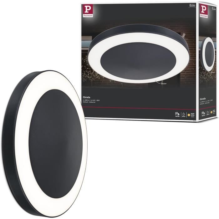 Lampe De Plafond LED Briloner Avec Détecteur Mouvement 12W Ronde 17cm Noir - Sensor Extérieur