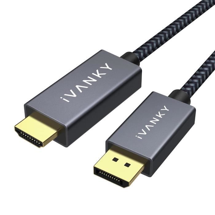 Câble HDMI Vers VGA 1M Twozoh – Nylon Tressé, Connecteurs Or, 1080p 60Hz, Boîtier Aluminium Robuste
