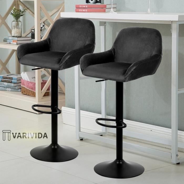 chaises de bar - varivida - lot de 2 - fer+velours - noir