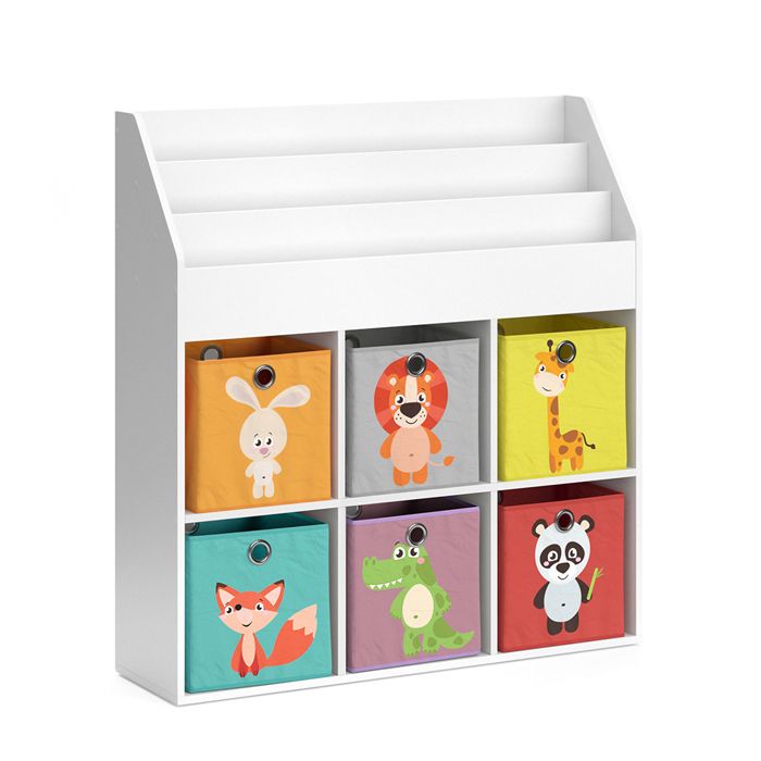 Bibliothèque enfant Luigi 107.2x114.2cm avec 6 boîtes pliantes opt.1 Blanc Vicco 36938