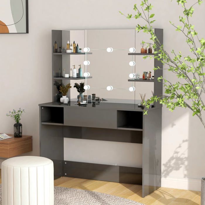 Coiffeuse avec LED en bois de pin massif de couleur brun miel VidaXL