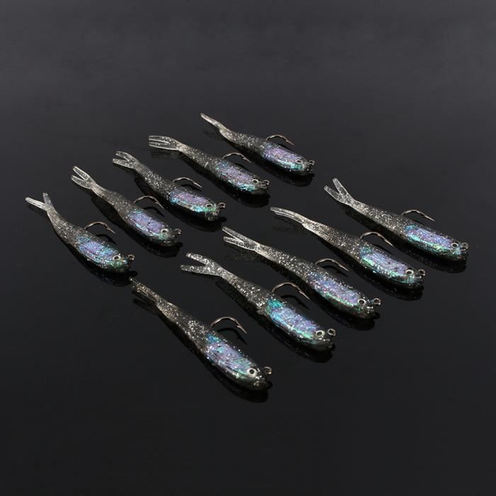 10 Leurres Souples Simulation Crevette - Appâts Pêche Mer, Silicone, Couleur Réaliste (lot)