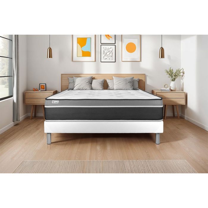 Ensemble Matelas Sommier 160x200 cm - Sommier Blanc (en kit) - Vital Care Blanc