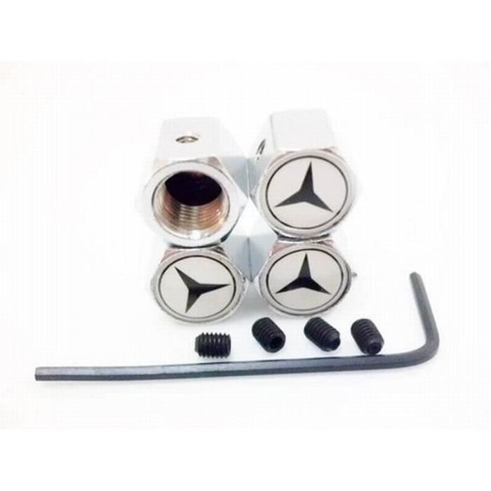 Bouchons de valve antivol pour Mercedes-Benz - VODOOL - Lot de 4PCS - Blanc/Argent - Accessoire automobile mixte