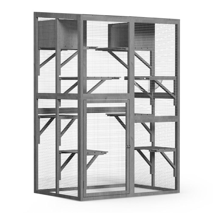 Meilleurs prix pour Wiltec Enclos extérieur chats parc 116x82x175,7cm Bois sapin Acier PVC 5 niveaux