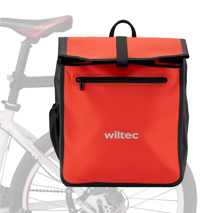 Wiltec Sacoche étanche pour porte-bagages rouge – capacité de 22 L – en PVC – pour vélos et vélos électriques – Sac de bicyclette –