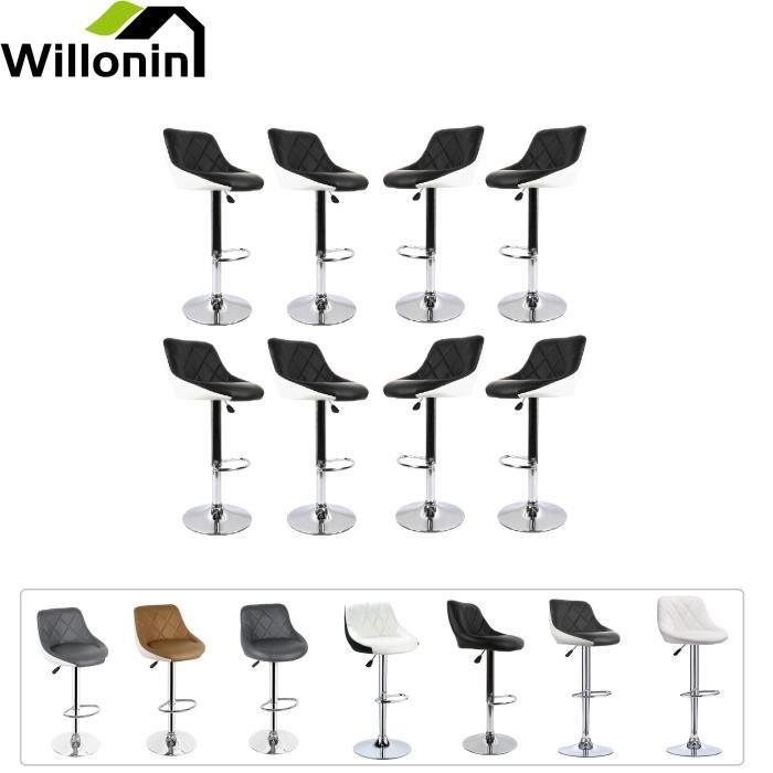 WILLONIN® ENSEMBLE DE 8 TABOURET DE BAR AVEC DOSSIER A SERGE POUR SALLE A MANGER - 46X32X(85-105) CM - NOIR ET BLANC