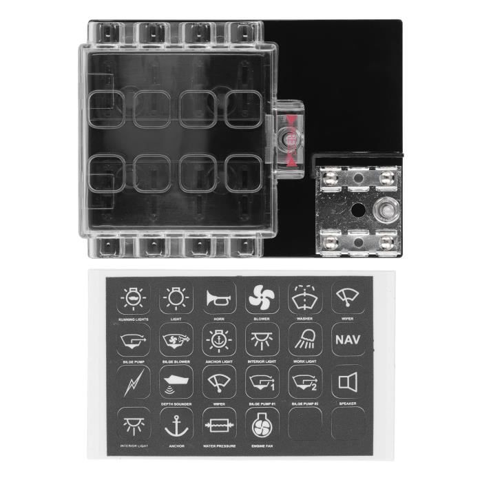 8 Bloc de fusibles de circuit avec barre de distribution positive et négative, 12V 24V Support de fusible Atc/ATO, boîte à fusibles étanche avec couvercle pour automobile, camping-car, camion, remorque Pic