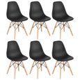 Keisha°Lot de 6 chaises en polypropylène (Noir) - Design Scandinave - Salle à Manger, Salon, Cuisine - Pieds en Bois-1