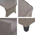 Salon de jardin ensemble table fauteuils poufs en polyrotin lounge marron gris coussin gris-1