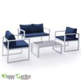 Salon de jardin IBIZA en tissu bleu 4 places - aluminium blanc - HAPPY GARDEN - Design - Jardin-1