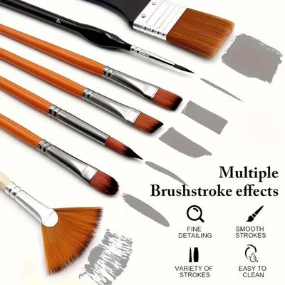 Ensemble de pinceaux à peinture Premium avec tige triangulaire en bois naturel, pour aquarelle, dessin artisanal à l'huile, 11 pièces  21
