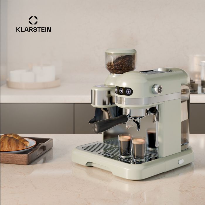 Klarstein Bella Café Machine à expresso Vintage Broyeur 19 bars Mousseur à lait Machine à café barista 1150 W Rouge - Electroménager