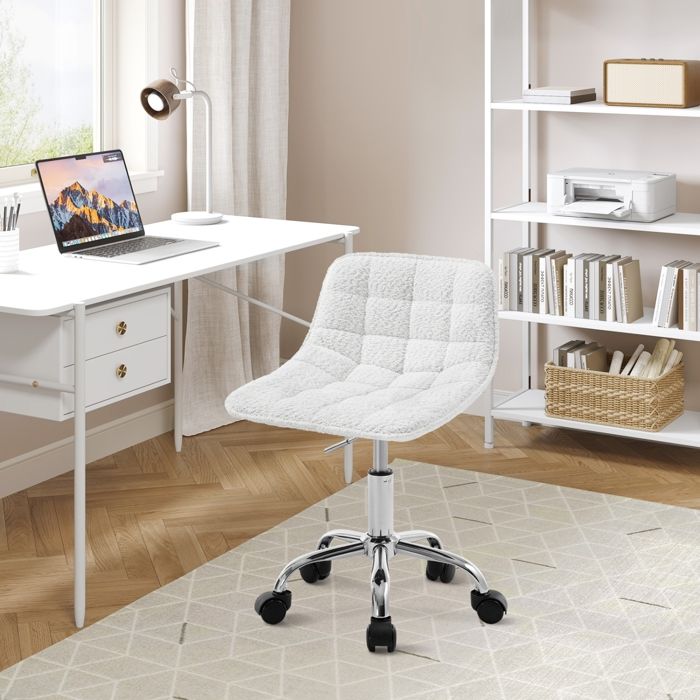 WOLTU Chaise Bureau Ergonomique Velours Crème Blanc - Siège Pivotant Réglable En Hauteur