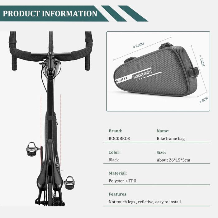 Sacoche De Cadre De Vélo Triangle à Dégagement Rapide Sac De Rangement Du Tube Superieur Noir