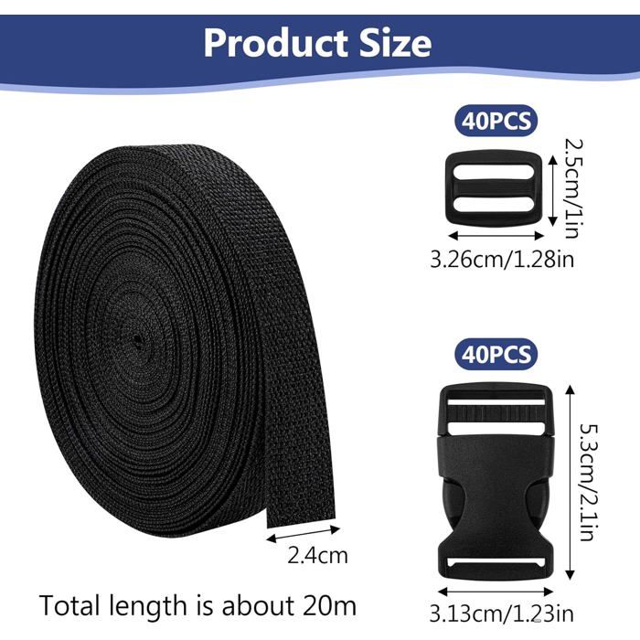Sangle Attache Rapide Sangle En Nylon De 25 Mm X 5 M Avec 10 Paires De Boucles, Sangle Résistante De 2,5 Cm Et Boucles à Dégagement Latéral Pour Sac à Dos, Sac