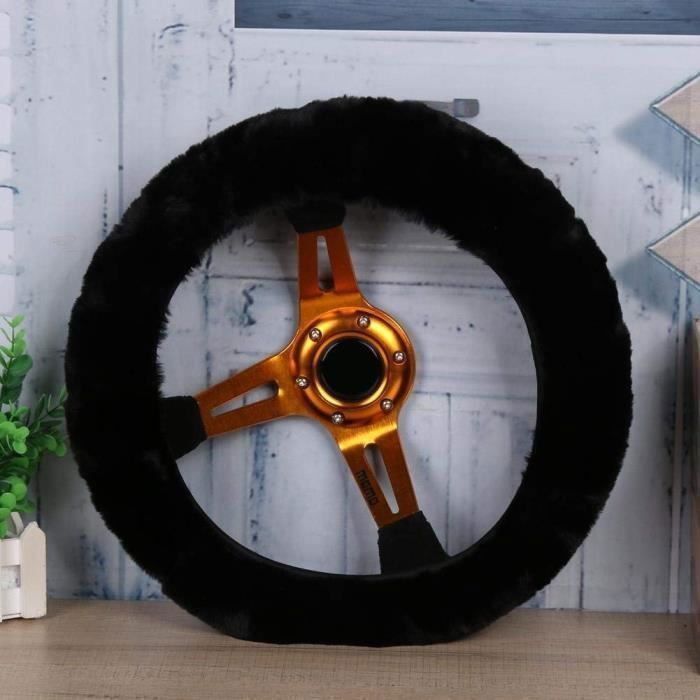 Housse De Volant Et Levier De Vitesse En Fausse Fourrure - Lot De 2 Pièces Noir, Doux Et Antidérapant, 37-39 Cm