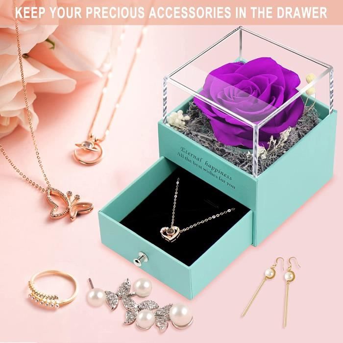 Cadeau Femme Rose éternelle Avec Collier – Coffret Cadeau Romantique Anniversaire, Saint-Valentin, Fête Des Mères | Fleur Préservée + Bijou - 8