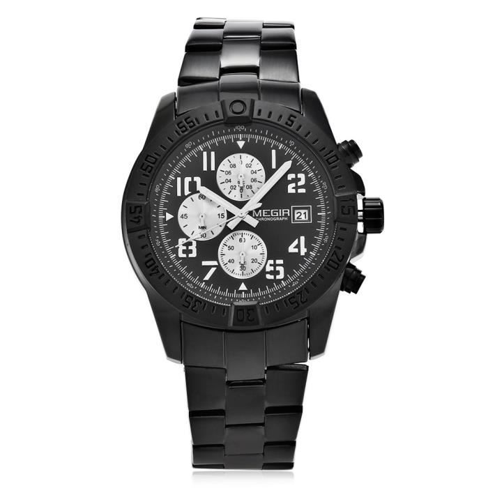 Montre Chronographe Homme MEGIR 2030 Quartz Noir Cdiscount Bijouterie