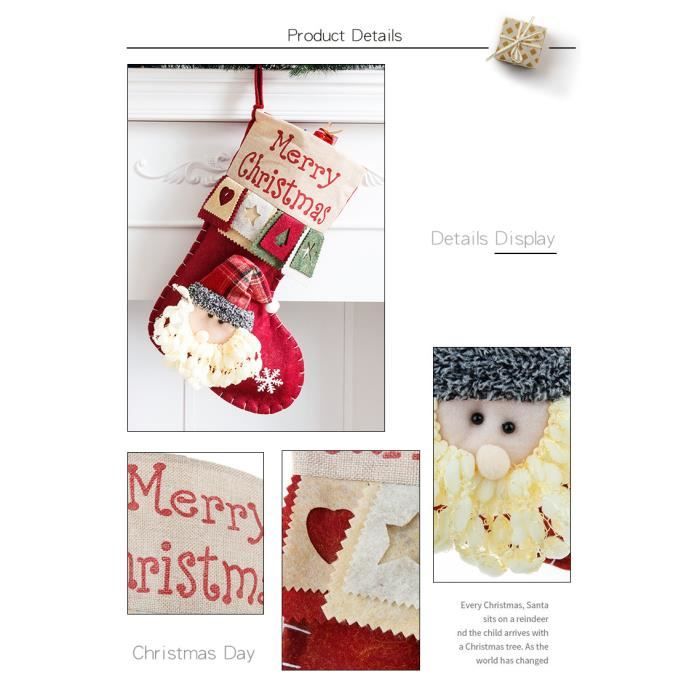 4 Chaussettes De Noël Suspendues - Motifs 3D (Père Noël, Renne, Bonhomme De Neige) - 22 Cm, Lin épais - Décoration - 5