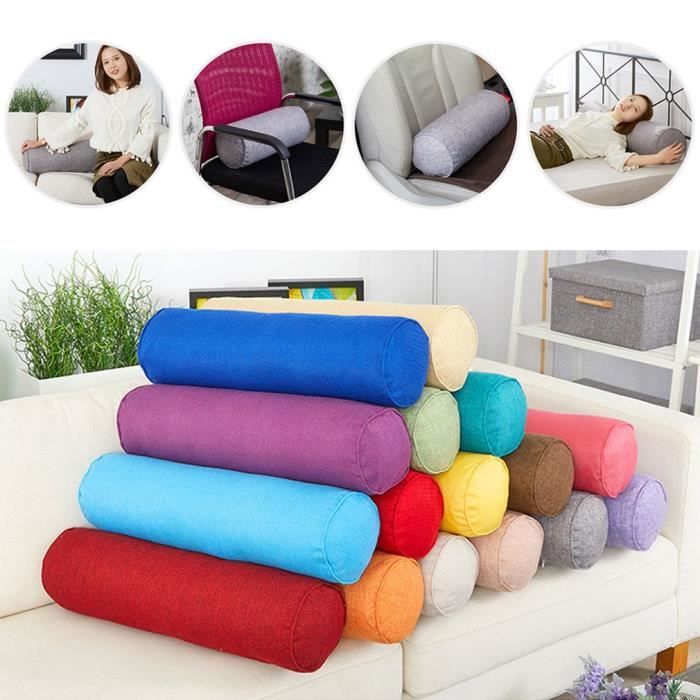 Oreiller Cylindrique Lombaire En Velours Doux - Coussin De Soutien Cervical Et Dorsal Pour Canapé, Lit Et Voiture (Silver, 15x40cm)