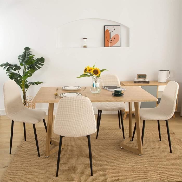 Housses De Chaises Scandinaves Extensibles - 4 Pièces Unies, Lavables, Pour Salle à Manger, Cuisine Ou Bureau