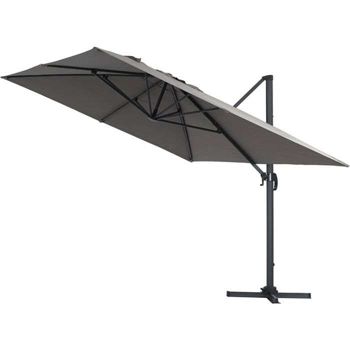 Parasol Déporté Sky 4 Aluminium 3x4 M - Gris, Toile Résistante UV, Réglage Manivelle Et Inclinaison - 3