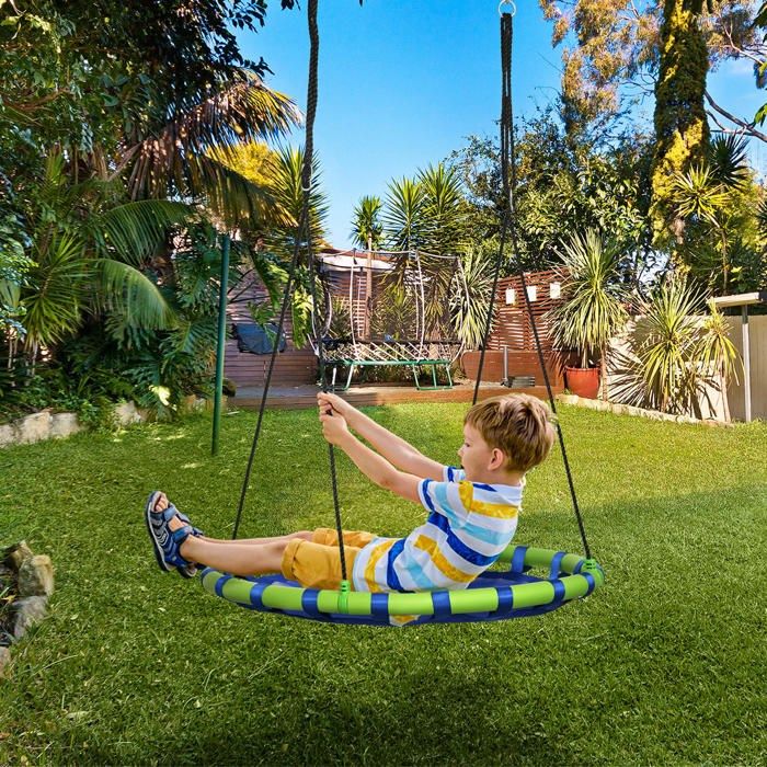 Balançoire Nid D’Oiseau Rond 100CM De Diamètre Pour Arbre Avec Sangle De Suspension Charge Max 150 Kg Exterieur Multicolore
