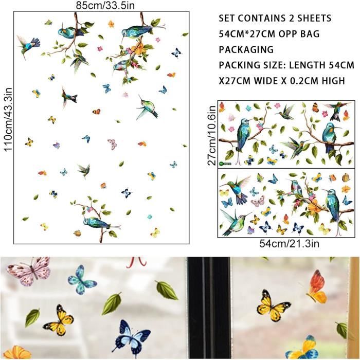 Autocollants Fenêtre Plante Fleur Stickers Papillon Stickers Vitre Anti