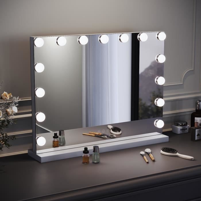 WONSTART Miroir de maquillage avec lumière, 50 x 41 cm, miroir de  courtoisie Hollywood avec 15 lumières à intensité variable, miroir lumineux  pour