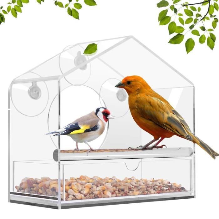 GM26005-Mangeoire à oiseaux en acrylique avec fenêtre transparente. plateau  d'alimentation pour animaux de compagnie. maison à ois - Cdiscount