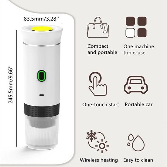 Machine à Expresso Portable Sans Fil 3-en-1 – Noir, Pour Voiture, Maison Et Camping