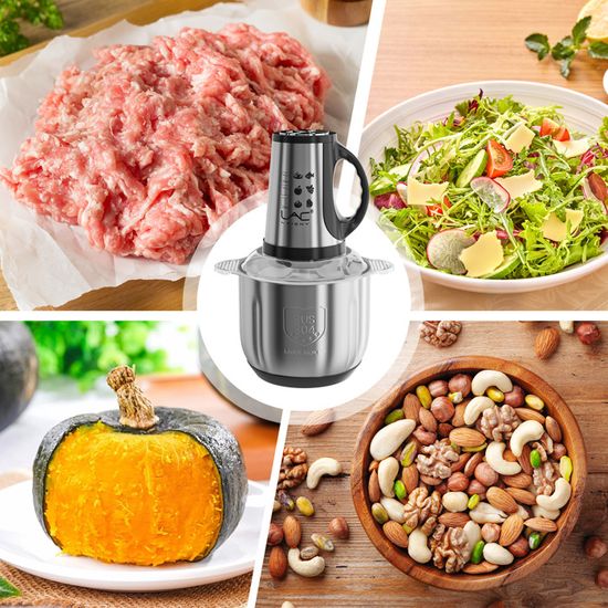 Hachoir électrique 500W Avec 2 Bols (verre 1,8L Et Inox 2L) - 2 Vitesses, 2 Jeux De Lames - Pour Viande, Légumes - 9