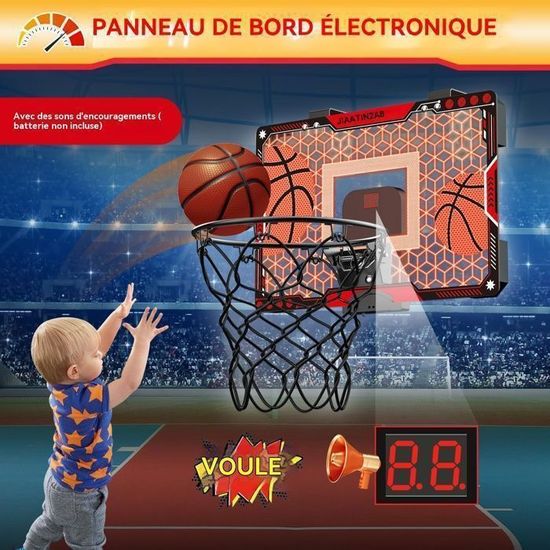Mini Panier De Basket Enfant Avec Tableau LED Et Compteur – Accroche à La Porte, 4 Ballons Inclus – Jouet Sportif Intérieur/Extérieur