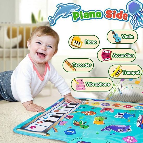 Tapis Piano Musical 2 En 1 Avec 10 Animaux – Jouet éveil 1-3 Ans, 90x70 Cm