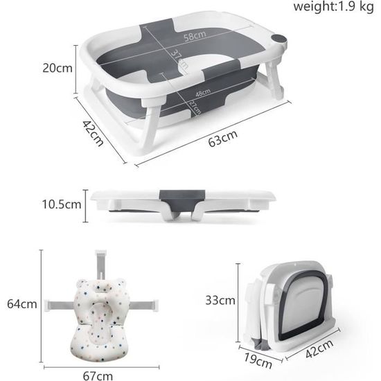 Froadp Baignoire Pliable Pour Bébé 82x50x20cm - Antidérapante Avec Coussin Vert, Idéale De 0 à 8 Ans