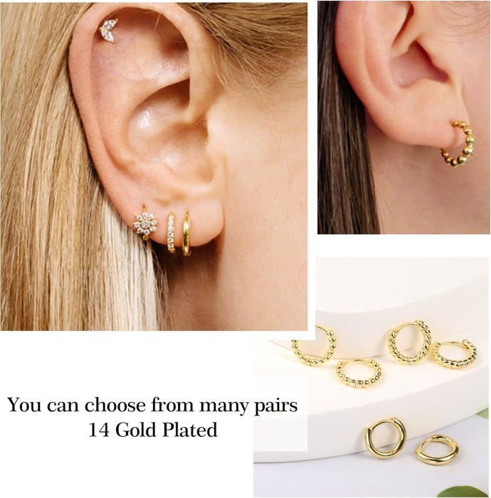 Lot De 3 Paires De Boucles D'oreilles Créoles Dorées Pour Femme - Laiton Doré, Léger Et Confortable - Dans Boîte Cadeau