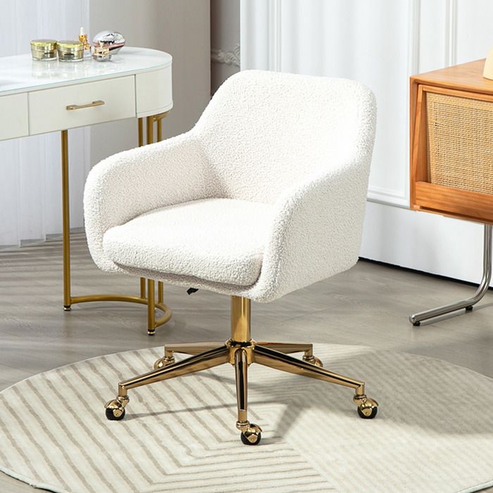 Aivermeil Chaise Coiffeuse Velours, Chaise Bureau Hauteur Réglable, Chaise Pivotante avec Pieds Métal, Ergonomique, pour Bureau, Chambre à Coucher, Charge 120 kg, Beige