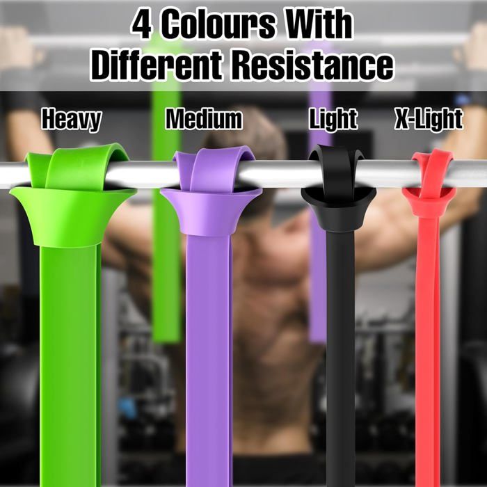 Lot De 4 élastiques De Musculation Fokky – 2 M De Long, 4 Niveaux De Résistance (10-35 Lb), En TPE, Sac De Transport Inclus