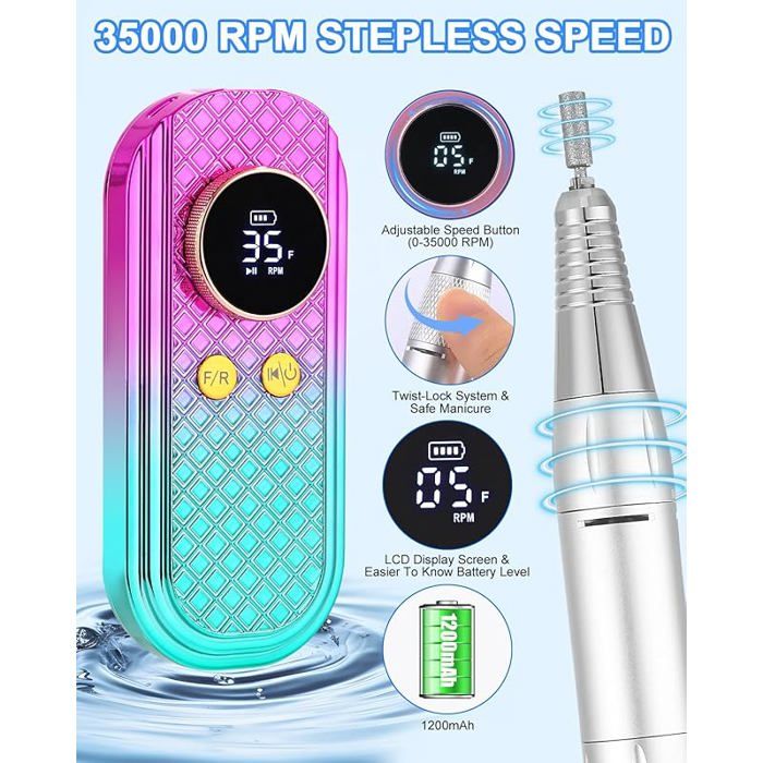 Ponceuse à Ongles Professionnelle 35000 RPM - 6 Embouts, Affichage LED, Neuf, Couleur Blanche