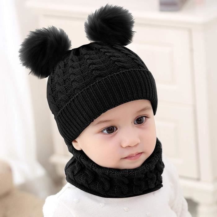 Bonnet Bébé Fille Hiver Pompom 0-24 Mois Tricotés Bonnet Bébé